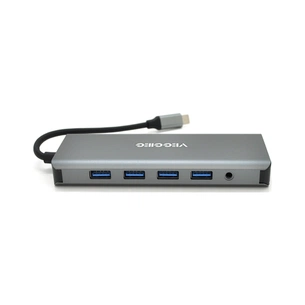 Концентратор VEGGIEG USB-C 9-in-1 USB-C + 4xUSB 3.0 + 2xHDMI + VGA + SD/TF + RJ45 0.1m silver (TC12) зображення 1