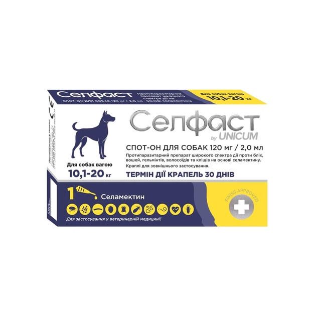 Краплі для тварин Селфаст від бліх, кліщів і гельмінтів для собак 10.1-20 кг (4820275971494) - picture 1
