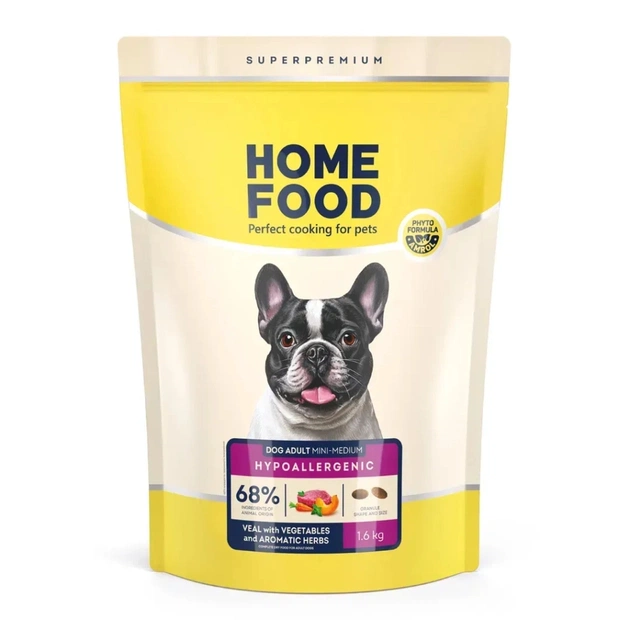 Сухий корм для собак Home Food ADULT MINI/MEDIUM Hypoallergenic з телятиною, овочами та духмяними травами 1.6 кг (4820235020521) - зображення 1