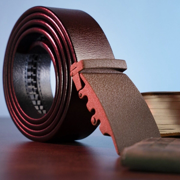 Ремінь Vintage З натуральної шкіри з матовою автоматичною пряжкою Коричневий (20217) - зображення 8