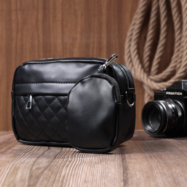 Сумка Vintage С монетницей из экокожи Черная (22796) - изображение 10