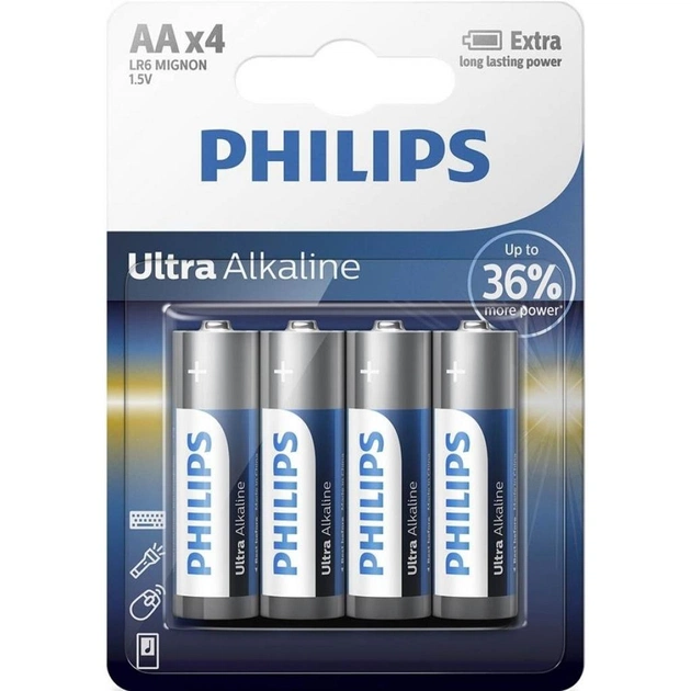 Батарейка Philips AA LR6 Ultra Alkaline * 4 (LR6E4B/10) - зображення 1