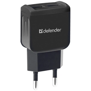 Зарядний пристрій Defender EPA-13 black, 2xUSB, 5V/2.1A, package (83840) зображення 1