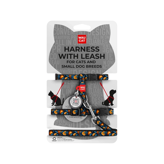 Шлей для кошек Waucat Nylon с QR паспортом "Апельсины" пластиковый фастекс (329-4054) - изображение 1
