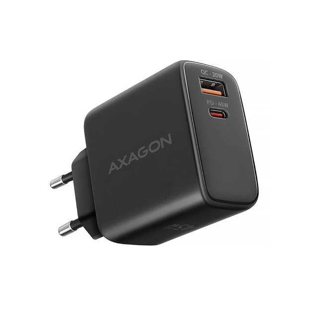 Зарядное устройство AXAGON 1xUSB QC4.0 + 1xUSB-C PD45W PPS black (ACU-PQ45) - изображение 1