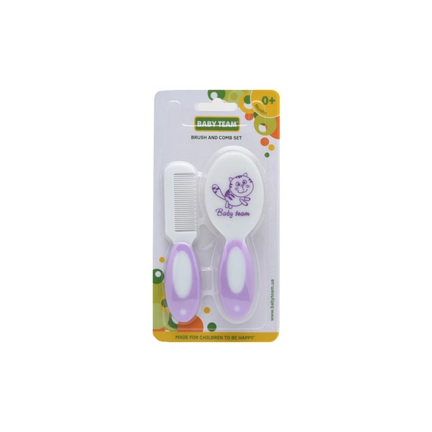 Набір для догляду за дитиною Baby Team гребінець і щітка з натуральної щетин (7106_фиолетовый) - picture 3