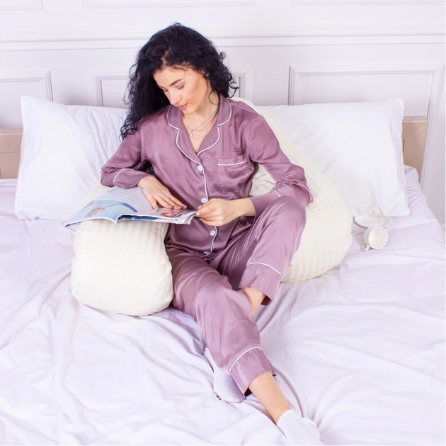 Подушка MirSon для вагітних та відпочинку Satin Stripe №8025 U-подібна Soft Yellow (2200006178637) - picture 6