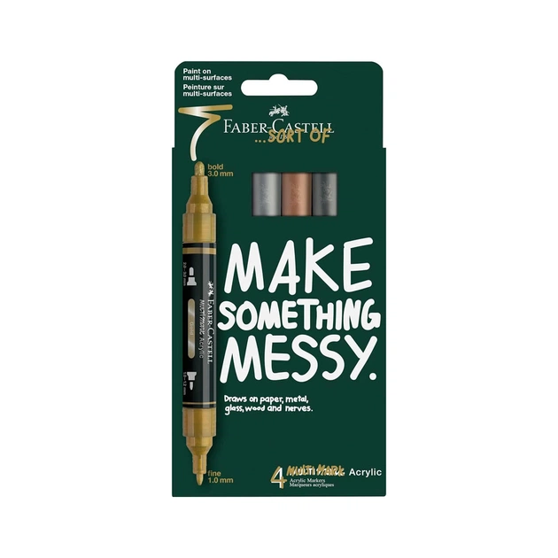 Набор маркеров Faber-Castell акриловые двусторонние Multimark Acrylic Metallic, 4 цвета (33113) - изображение 1
