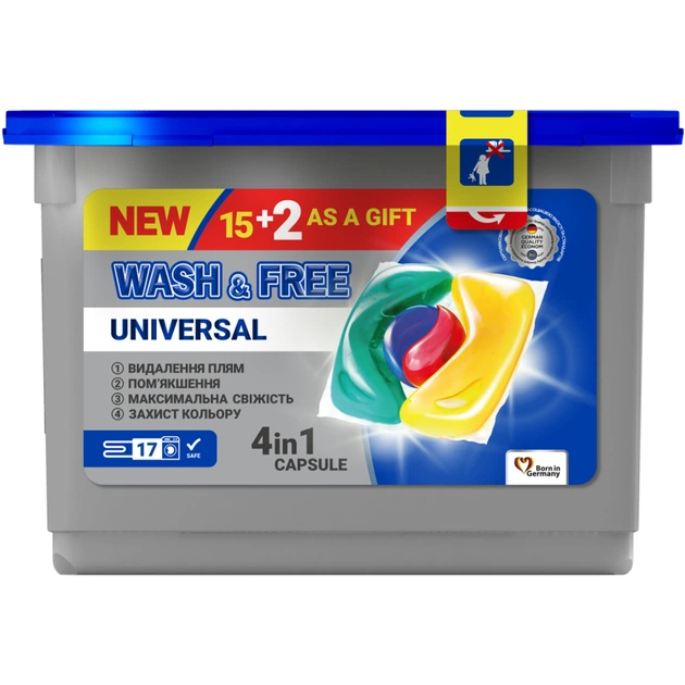 Капсули для прання Wash&Free Universal 17 шт. (4260637720481) - изображение 1