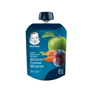 Дитяче пюре Gerber Яблуко Слива Морква 90 г (7613036345903) зображення 1