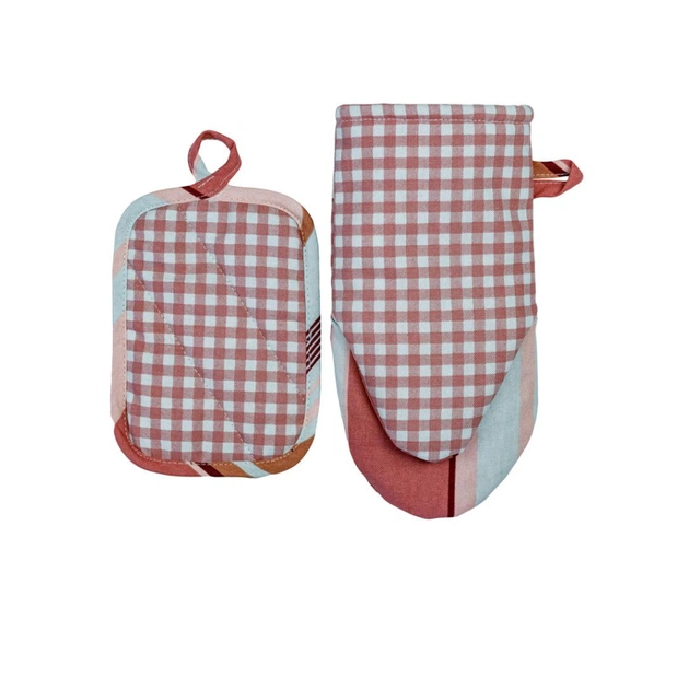 Кухонна прихватка Прованс Набір рукавиця 29х15 та прихватка 15х20 Коралова клітинка (035661) - picture 4