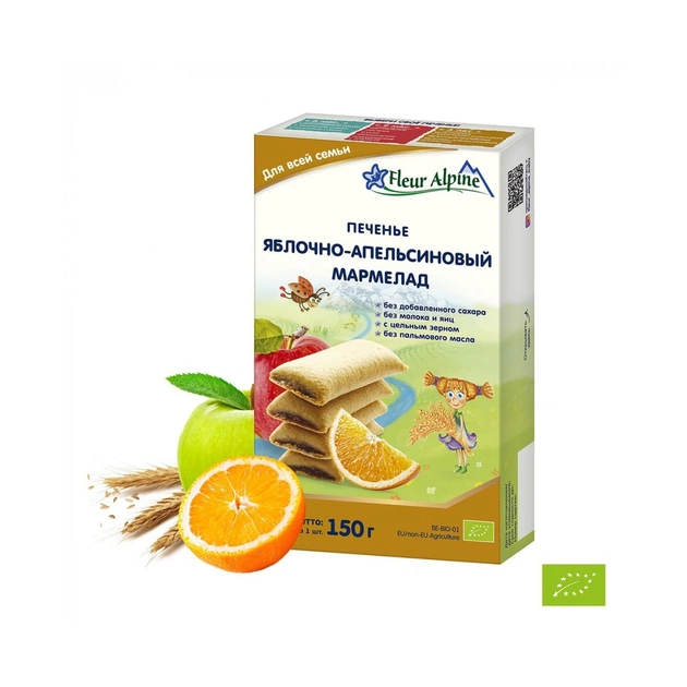 Дитяче печиво Fleur Alpine органічне яблучно-апельсиновий мармелад 150 г (5412916941394) - picture 1