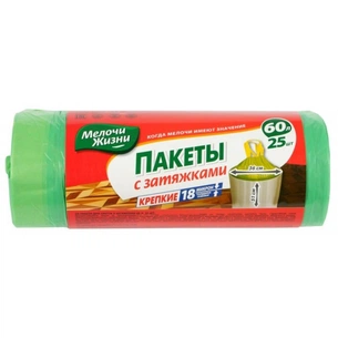 Пакети для сміття Мелочи Жизни з затяжкою зелені 60 л 25 шт (4823058310848) зображення 1