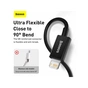 Дата кабель USB 2.0 AM to Lightning 2.0m 2.4A black Baseus (CALYS-C01) - зменшене зображення 9