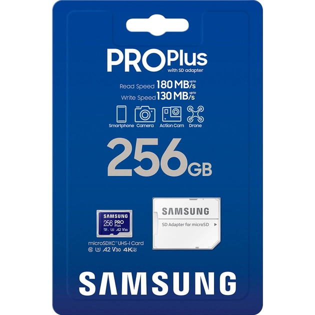 Карта пам'яті Samsung 256 GB microSDXC Pro Plus UHS-I U3 V30 A2 Class 10 + SD-adap (MB-MD256SA/EU) - picture 3