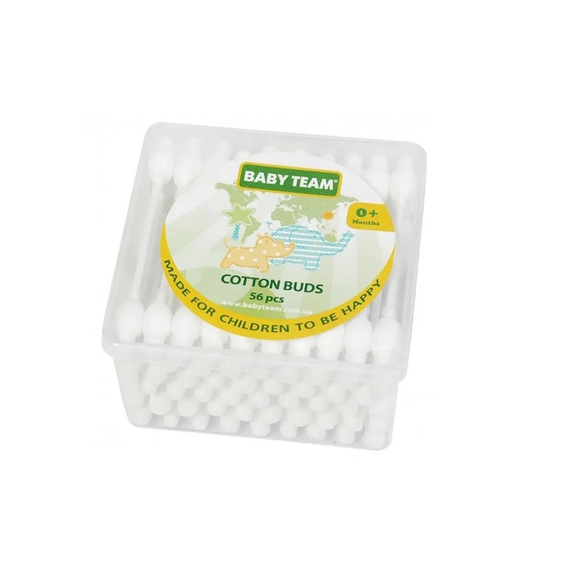 Ватні палички Baby Team з обмежувачем 56 шт (4824428001007) - зображення 1