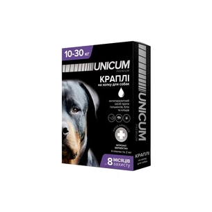 Краплі для тварин Unicum COMPLEX від бліх, кліщів та гельмінтів на холку для собак 10-30 кг/4 шт (4820150202521) зображення 1