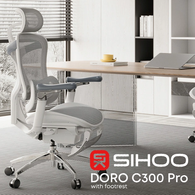 Офісне крісло Sihoo Крісло офісне з підставкою для ніг Sihoo DORO C300 Pro Mesh White with (DORO-C300-PRO-M102-JT) - зображення 6