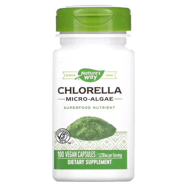 Вітамінно-мінеральний комплекс Nature's Way Хлорелла, 1230 мг, Chlorella, Micro-Algae, 100 вегетаріанських капсул (NWY-11850) - зображення 1