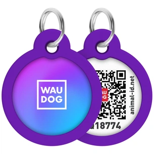 Адресник для тварин WAUDOG Smart ID з QR паспортом "Градієнт фіолетовий", коло 25 мм (225-4034) зображення 1