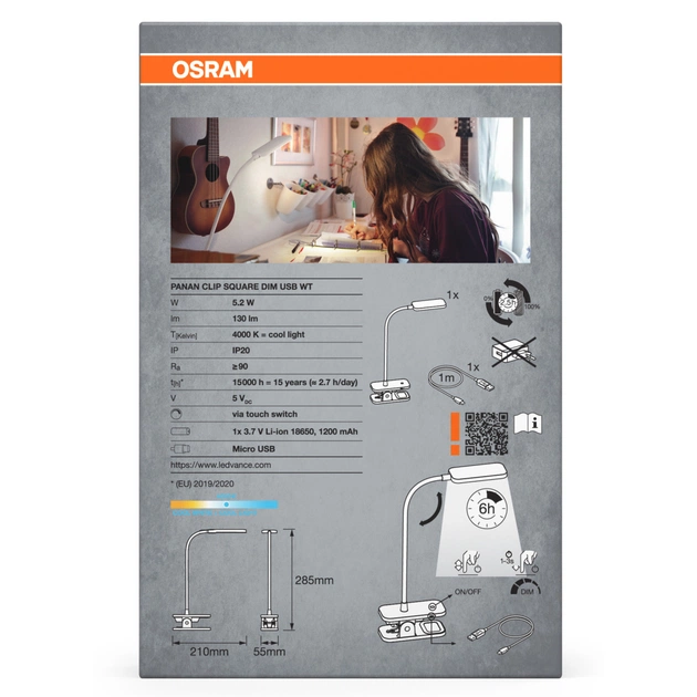 Настільна лампа Osram PANAN CLIP SQUARE DIM USB WT (4099854507496) - picture 6