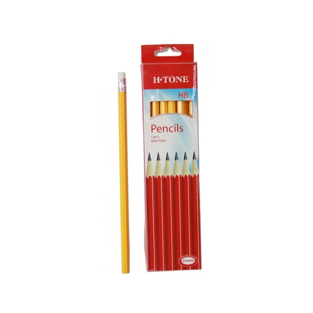 Олівець графітний H-Tone НВ, з гумкою, жовтий, уп. 12 шт (PENCIL-HT-JJ30105B) - зображення 1
