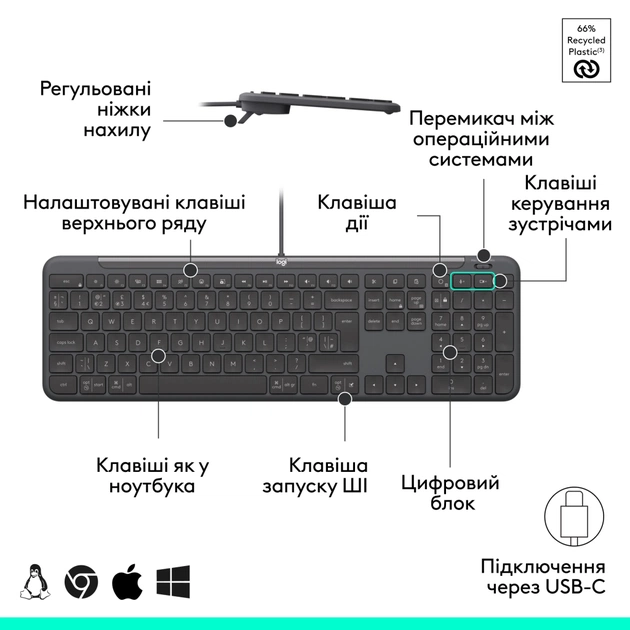 Комплект Logitech Signature Slim MK620 for Business USB-C UA Graphite (920-013349) - picture 4