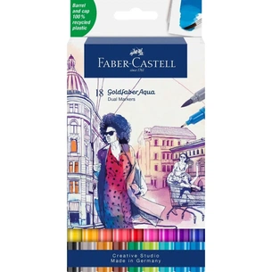 Художній маркер Faber-Castell акварельних двосторонніх Goldfaber Aqua Dual Marker, 18 кольорів (32363) зображення 1