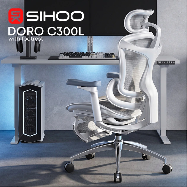 Офісне крісло Sihoo Крісло офісне з підставкою для ніг Sihoo DORO C300L Mesh White with foo (DORO-C300L-A3-102-JT) - зображення 8