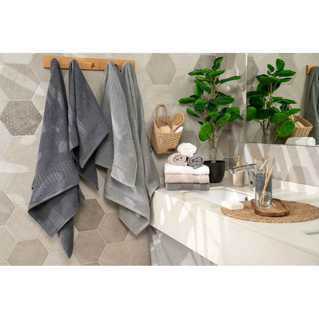 Рушник Ardesto набір махрових Lotus 2 шт 50х90 см індіго, 70х140см, 100% бавовна, сірий (ART2357SG) - изображение 4