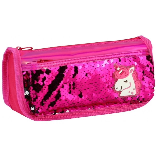 Пенал Cool For School 2 отделения с пайетками и аппликацией Красно-розовый (CF5949-rose) - изображение 1
