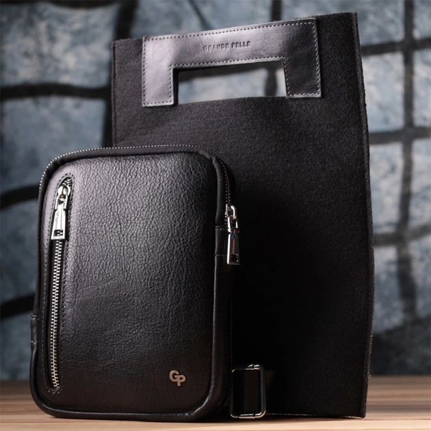 Сумка Grande Pelle Бананка з зернистої натуральної шкіри Чорна (22879) - зображення 12