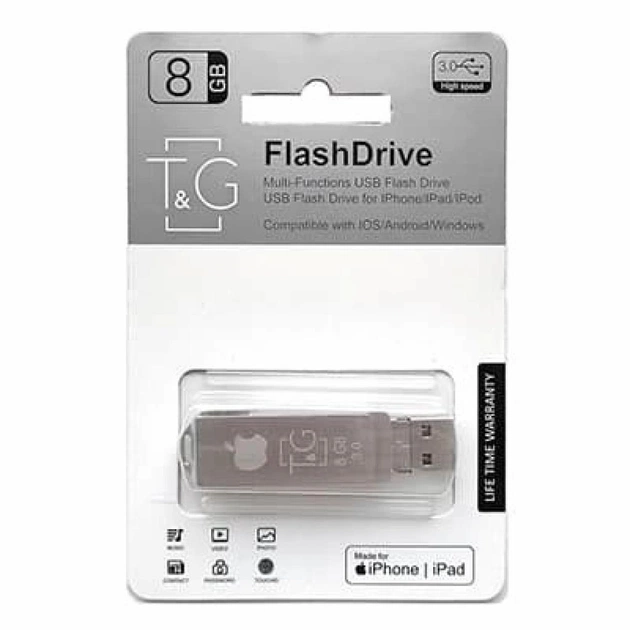 USB флеш накопичувач T&G 8GB 004 Metal Black USB 3.0/Lightning (TG004IOS-8G3) - зображення 1