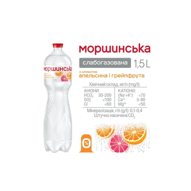 Мінеральна вода Моршинська з ароматом Апельсин-Грейпфрут 1.5 сл/газ пет (4820017002684) - изображение 5