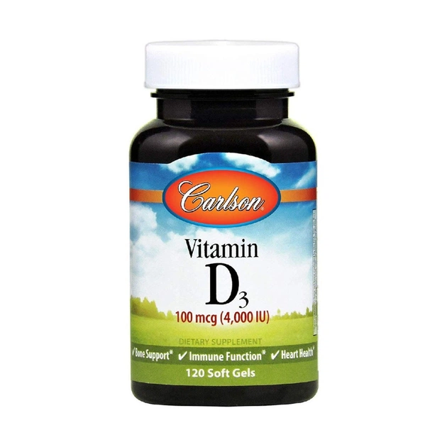 Витаминно-минеральный комплекс Carlson Витамин D3, 4000 МЕ, Vitamin D3, 120 желатиновых капсул (CL1431) - изображение 1