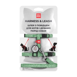 Шлея для котів WAUDOG Re-cotton з повідком пластиковий фастекс XS зелена (147018) зображення 1