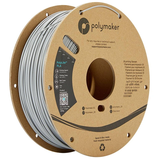 Пластик для 3D-принтера Polymaker PLA POLYLITE 1,75mm 1kg GREY (PA02003) - зображення 1