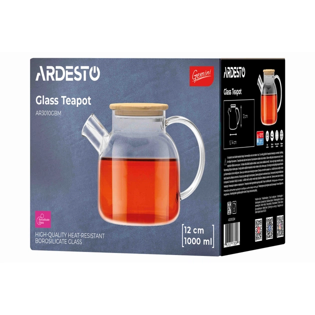 Заварник Ardesto Gemini боросилікатне скло бамбук прозорий 1000мл (AR3010GBM) - picture 3