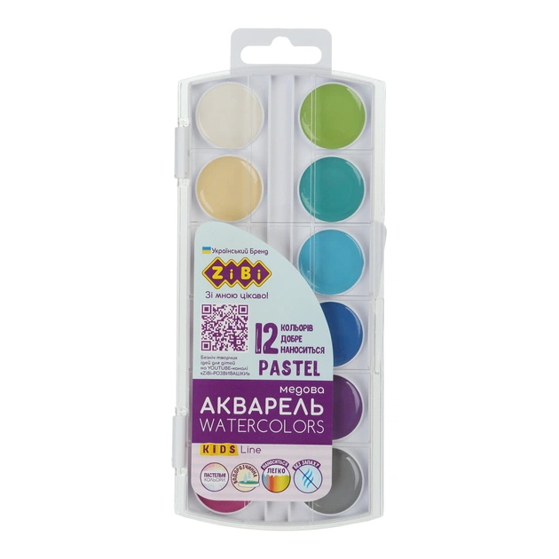 Акварельні фарби ZiBi KIDS Line Pastel 12 кольорів (ZB.6592) - зображення 1
