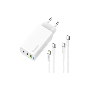 Зарядний пристрій ColorWay GaN Mini 65W PD Port PPS USB (USB-2C1A) cable Type-C&Lightning (CW-CHS058PDCL-WT) изображение 1