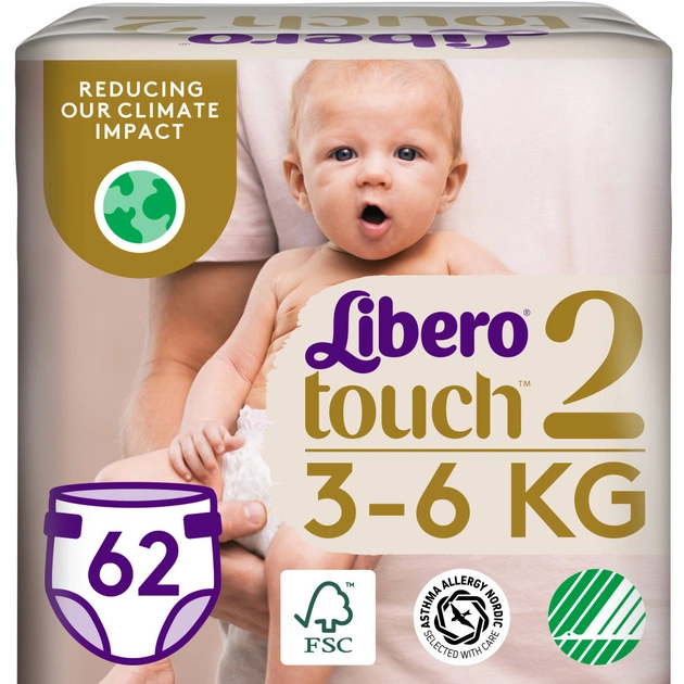 Підгузки Libero Touch Розмір 2 (3-6 кг) 62 шт (7322541750071) - зображення 1