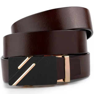 Ремінь Vintage Чоловічий з золотистою пряжкою та чорною вставкою Коричневий (20324) зображення 1