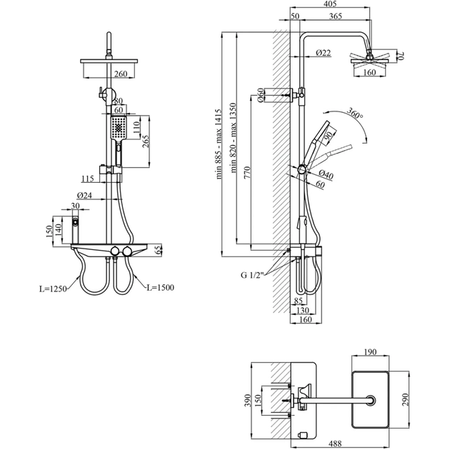 Душовий гарнітур Kroner Armada-W066 + змішувач Armada-C010 (CVS30222) - picture 12
