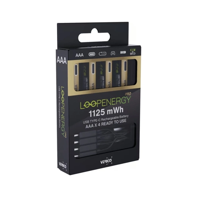 Аккумулятор Verico AAA USB Type-C 750mAh/1125mWh-1.5V Li-ion 4шт./уп. (Loop Energy PRO) (1UDBT-A7WEAC-NN) - изображение 6