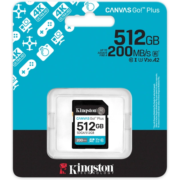 Карта пам'яті Kingston 512GB SDXC сlass 10 UHS-I U3 V30 Canvas Go Plus G4 (SDG4/512GB) - picture 3