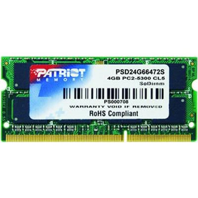 Модуль пам'яті для ноутбука SoDIMM DDR2 4GB 667 MHz Patriot (PSD24G6672S) - зображення 1
