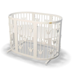 Ліжечко Ingvart трансформер Smart Bed Oval (60х72, 60х120, 60х168 см) молочне з декором "Корони" (1219001) зображення 1