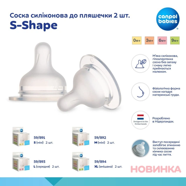 Соска Canpol babies силіконова до пляшечки S-Shape L (середня) 2 шт (59/893) - picture 5