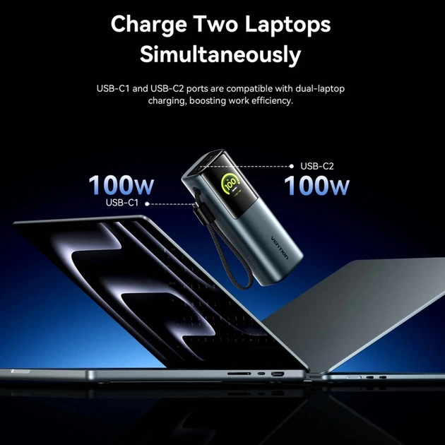 Батарея універсальна Vention 27000 mAh 200W Gray TFT Display Type (FKGH0) - зображення 8
