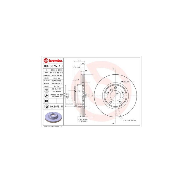 Тормозной диск Brembo 09.5875.11 - изображение 1